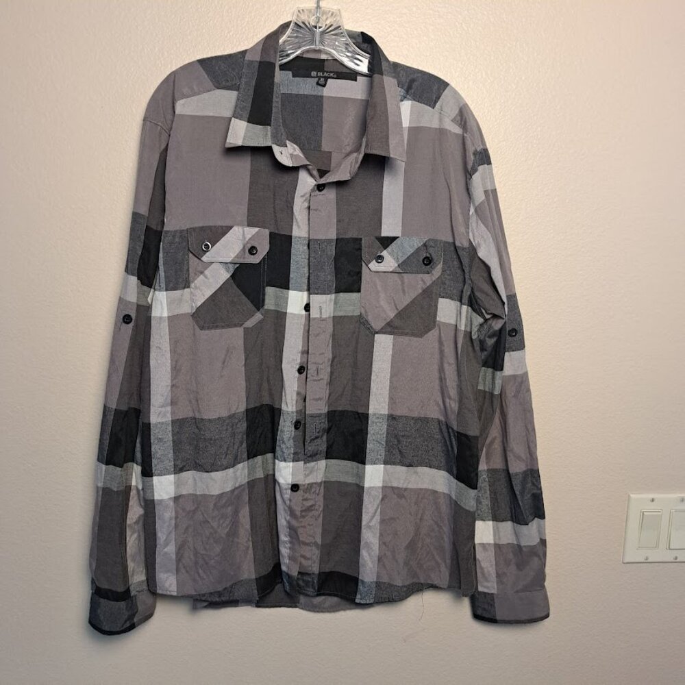 Black label Plaid shirt mens XL‎ black grey plaid light weight button down
